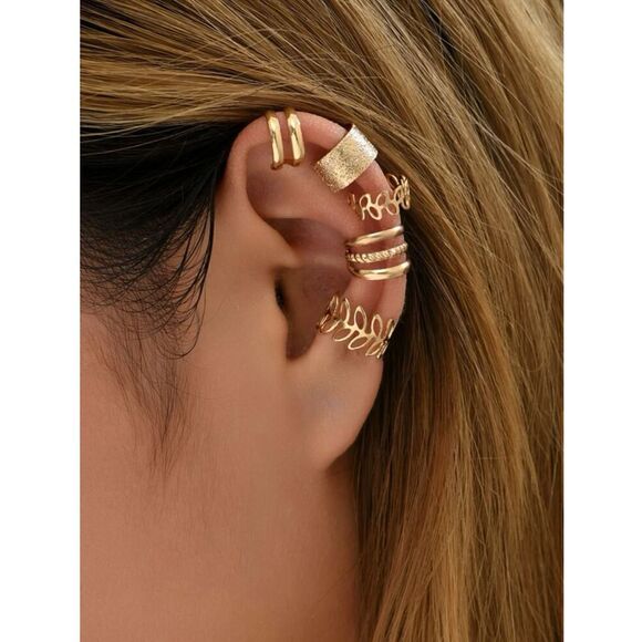 Ear Cuff Set Metal Fake Ear Cartilage Earrings Ear Cartilage Clip Silver or Gold - Picture 9 of 9